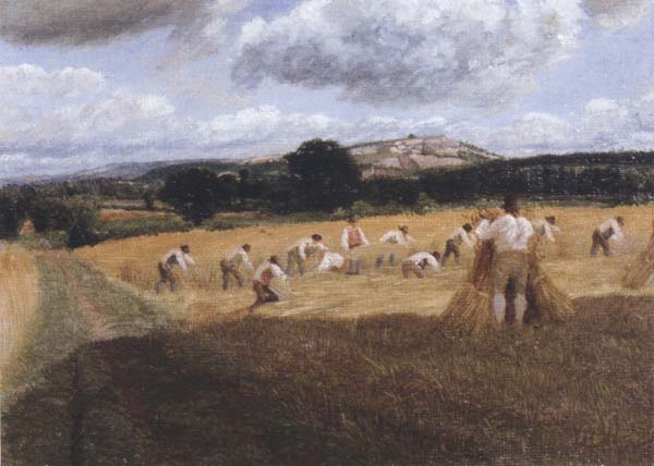 Dynedor Hill,Herefordshire,Harvest field with reapers (mk47)